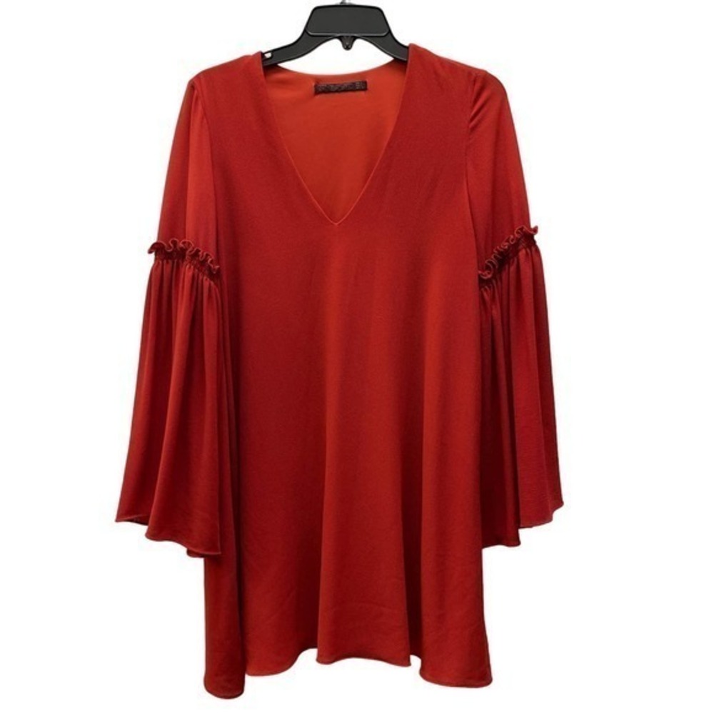 Zara bell sleeve shift dress Rust Orange - Picture 1 of 5